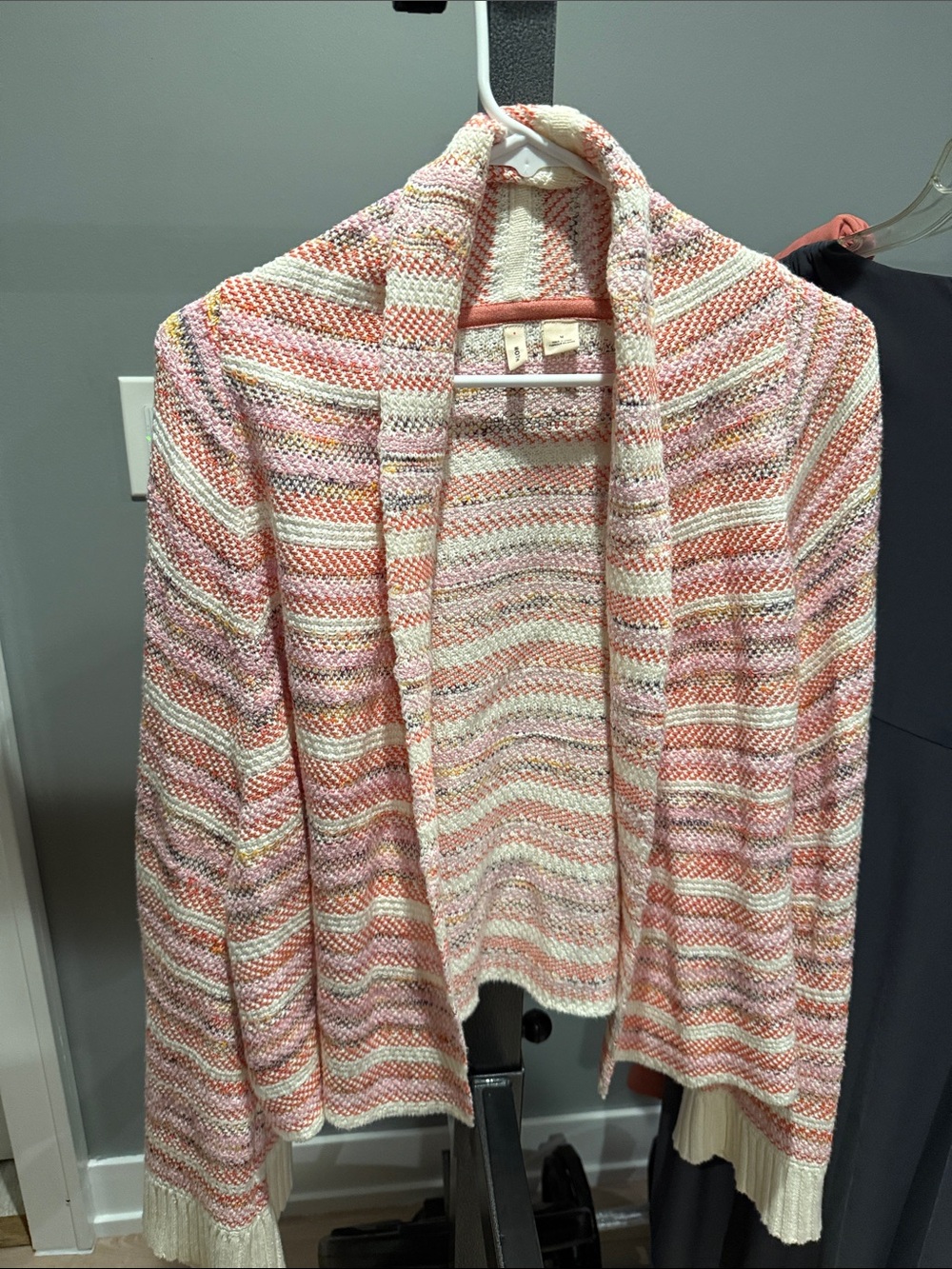 Striped Open-Front Pink and Cream Women's Sweater